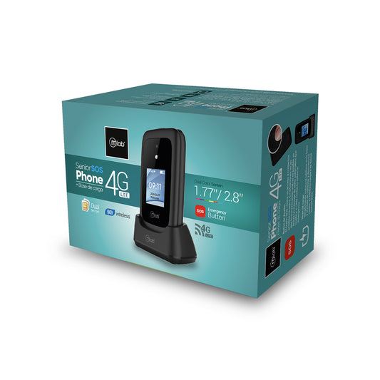 Teléfono Senior Shell 4G SOS 9338, doble pantalla 2,8″- 1,77″ con base de carga.
