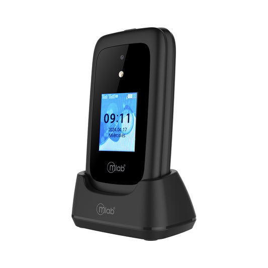 Teléfono Senior Shell 4G SOS 9338, doble pantalla 2,8″- 1,77″ con base de carga.
